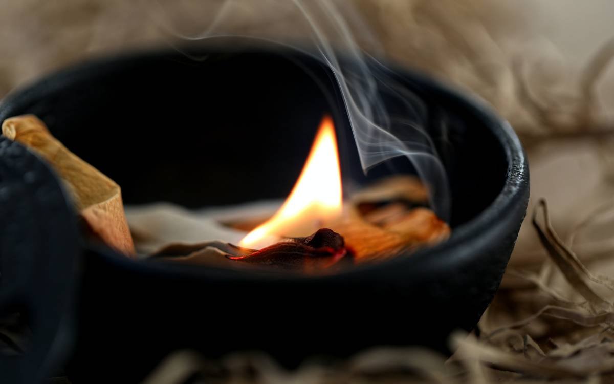 Sage Burning in Bowl