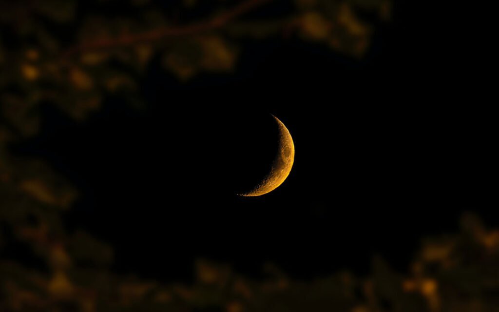 Golden Waxing crescent Moon in the sky