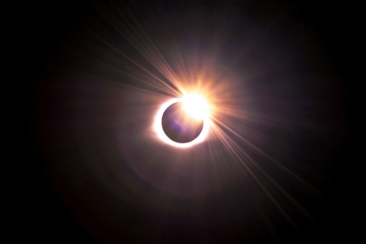 Annular Solar Eclipse with the moon blocking the sun.